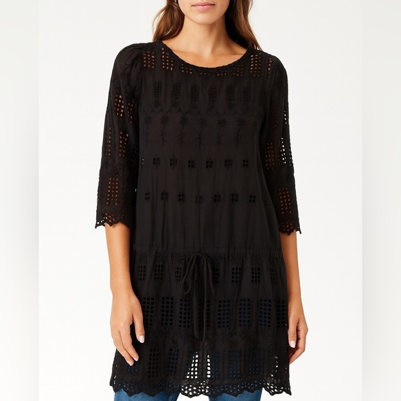 4 Love and Liberty Johnny Was Black Lace Tunic Dress Size Small SHEER - Picture 1 of 4